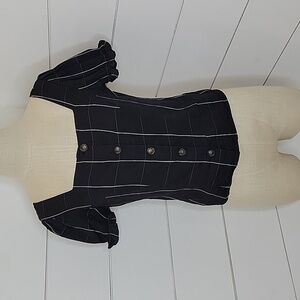WHO WHAT WEAR XS black with white and grey stripe detail blouse
